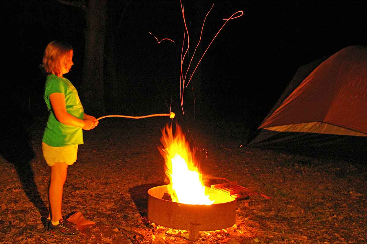 First-time campers enjoy campfires.